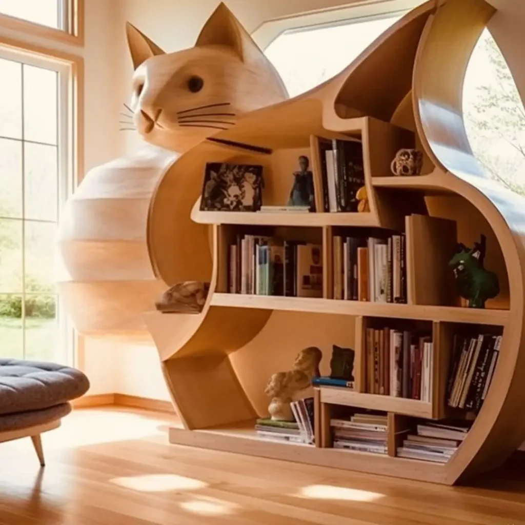 شیک ترین مدل های کتابخانه چوبی طرح گربه