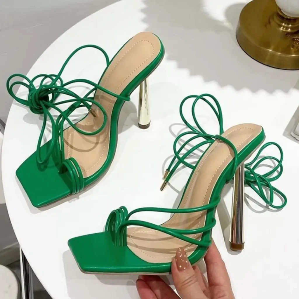 کفش پاشنه بلند بندی رنگ سبز