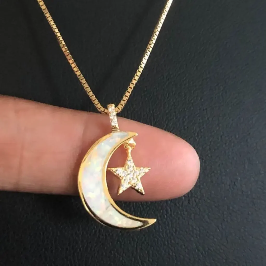 پلاک طلا طرح ماه و ستاره